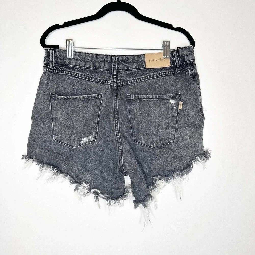 Retrofete Cut Off High Rise Jeans Shorts Women's Black Washed Size 30
